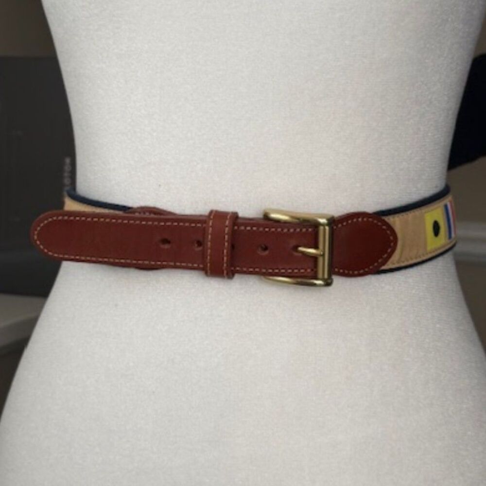 Leather Man Ltd Nautical Signal Flags Belt 44 Brown Leather‎ Brass USA Preppy